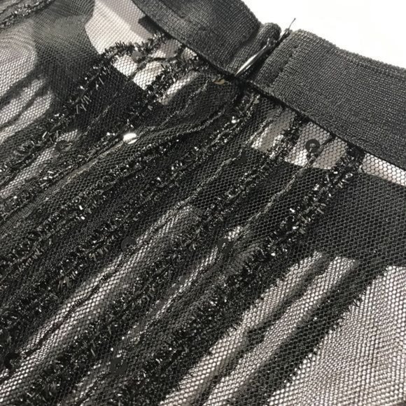 Black Sheer Mesh Sparkle Vertical Striped Maxi Dress | Gown - Picture 9 of 13